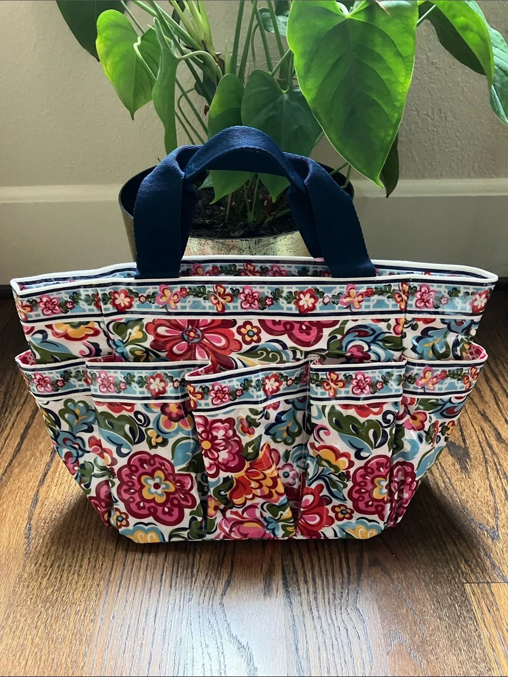 💐NWT Vera Bradley Floral Multicolor Gardening Tote with Navy Handles💐 - Picture 1 of 7